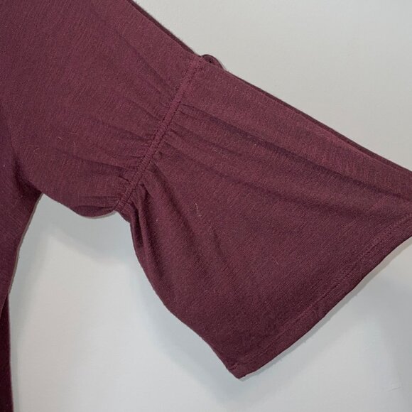 Loft Burgundy Bell Sleeve Top Womens XL Cotton Blend - Picture 2 of 6